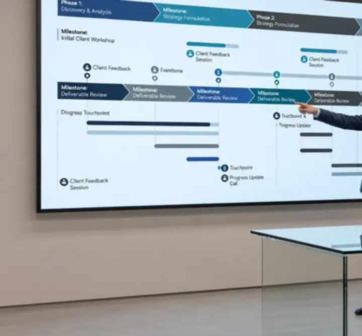 Illustrated consultancy timeline overview with key phases and milestones