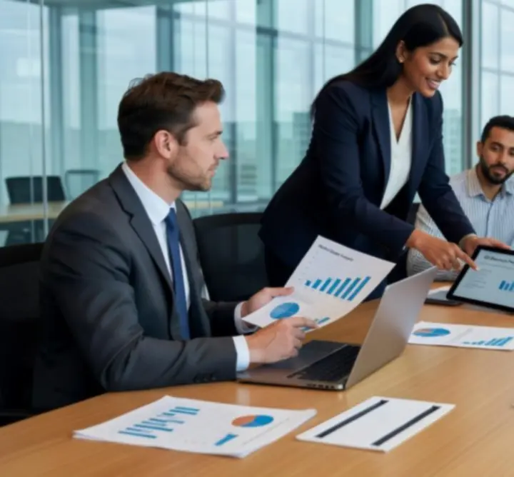 Consulting team collaborating on business insights